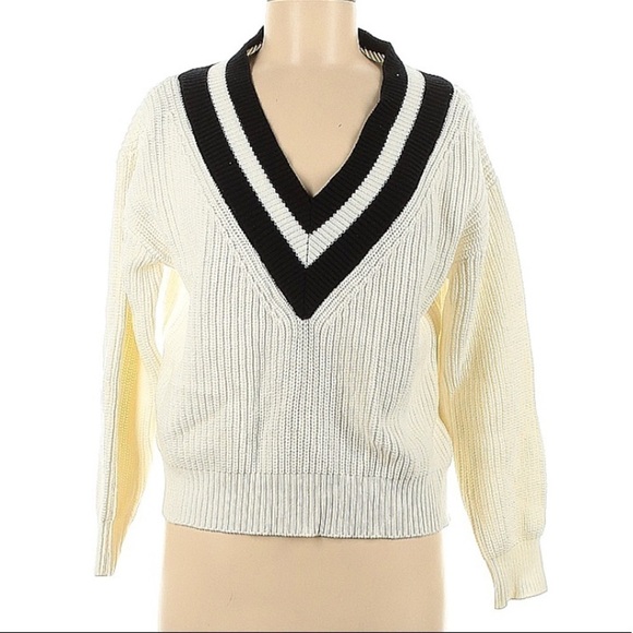 Code x mode v neck striped varsity ribbed pretty crop school sweater pullover md - Picture 1 of 6